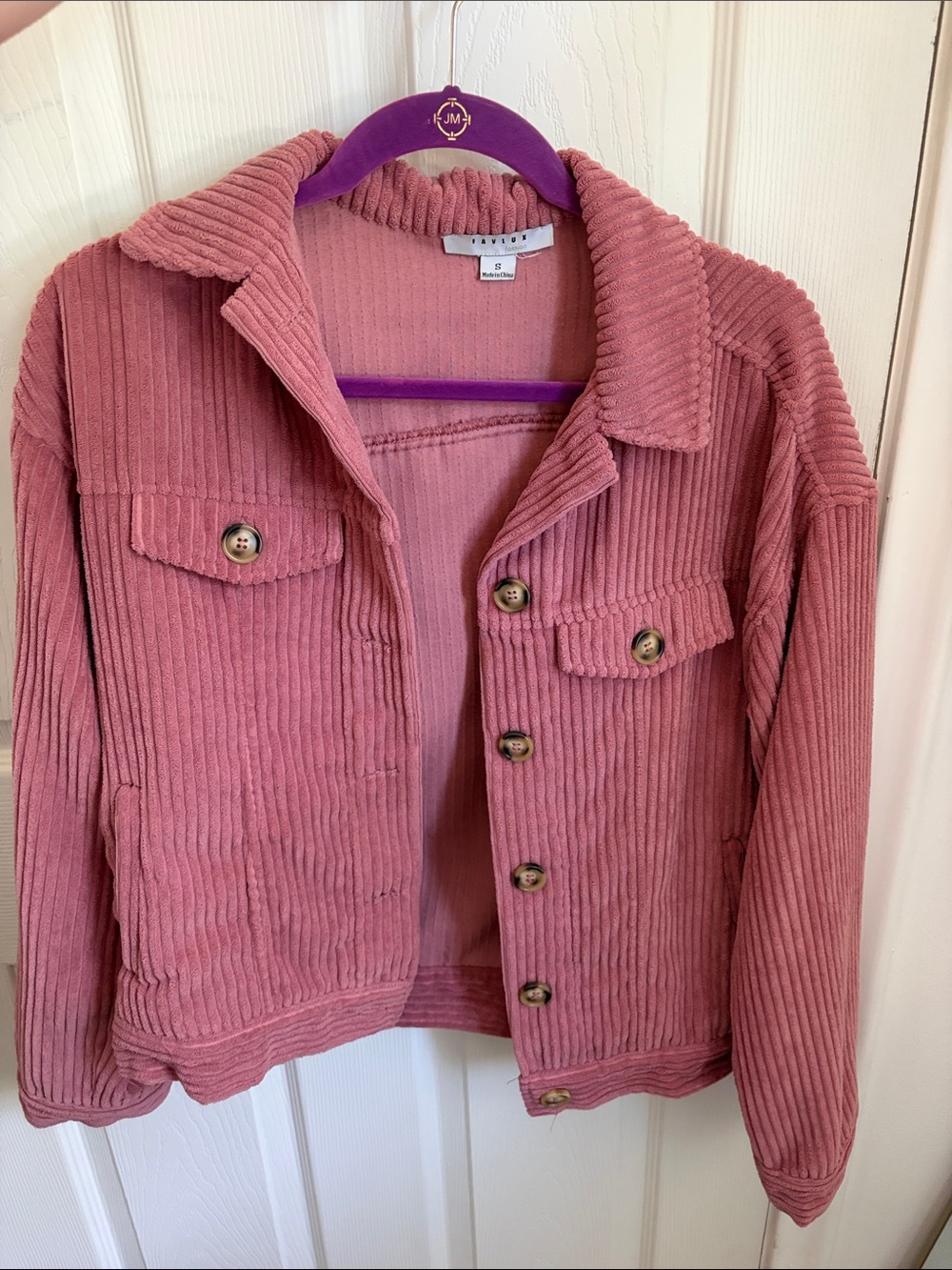 Dusty Rose Corduroy Button-Up Jacket